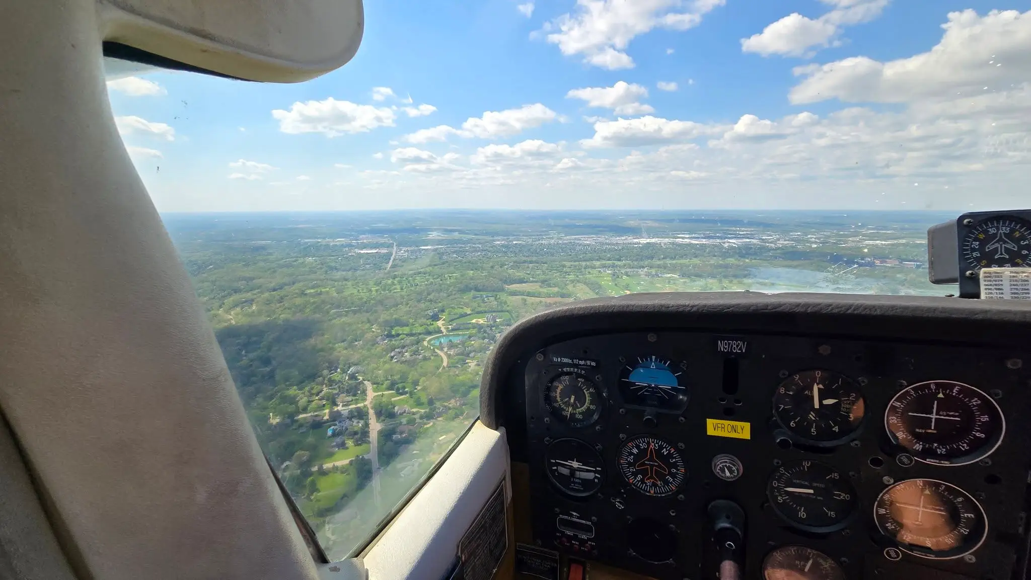 Aircraft cockpit instrument panel during flight
